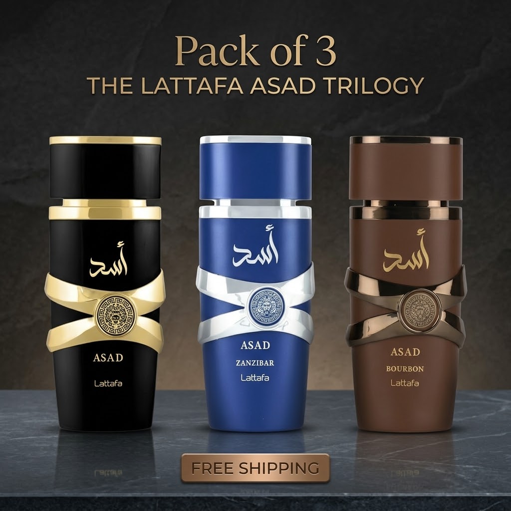 Lattafa Asad Collection — Asad, Asad Bourbon & Asad Zanzibar 3 × 100ml Eau de Parfum for Men | Arabic Cologne Set