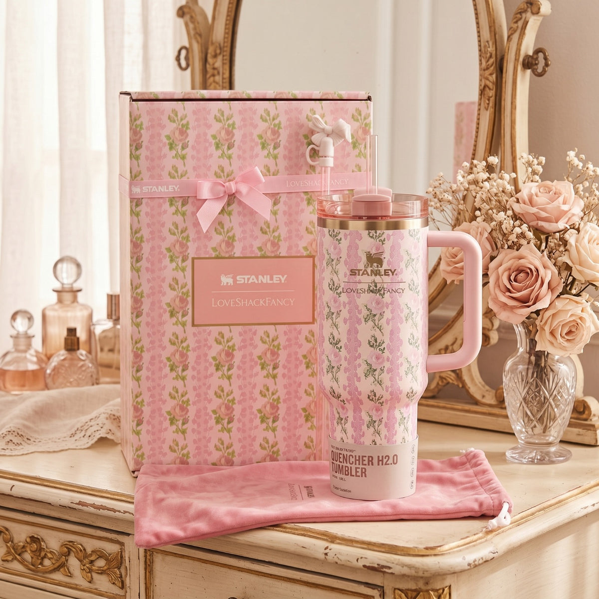 STANLEY Floral Pink Quencher H2.0 FlowState™ Tumbler 40 oz