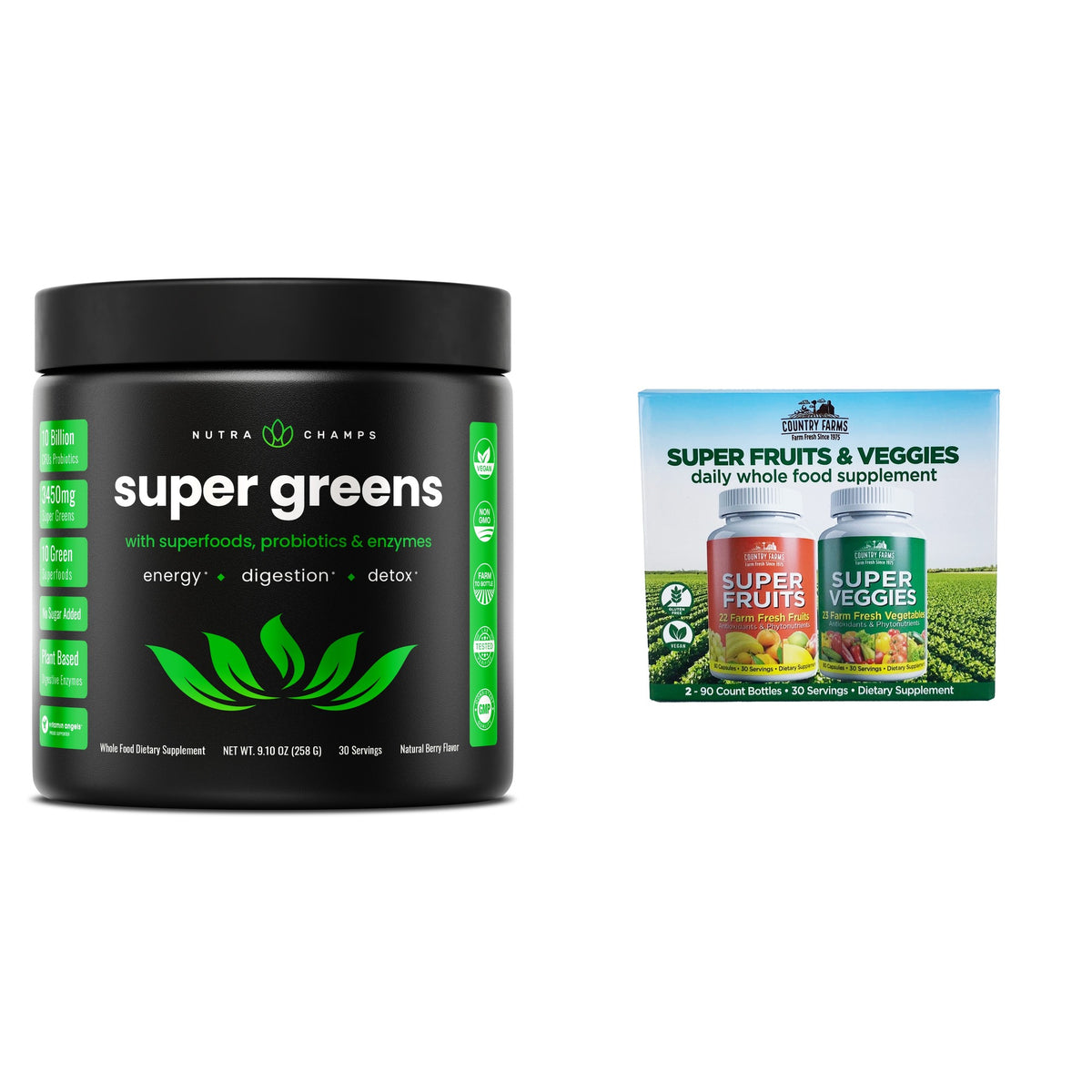 Greens & Veggies Duo: Super Greens Powder + Country Farms Super Veggies