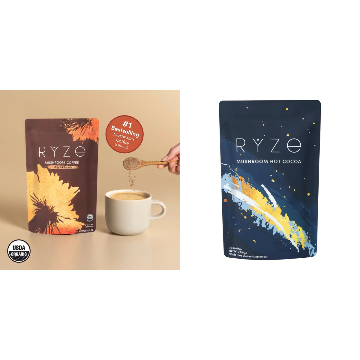 RYZE Day & Night Mushroom Duo (Coffee + Hot Cocoa)