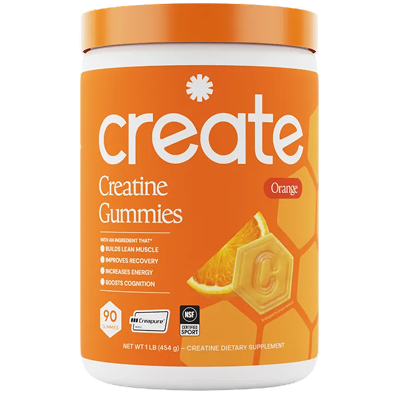 Create Creatine Monohydrate Gummies, Orange flavor, 90-count tub