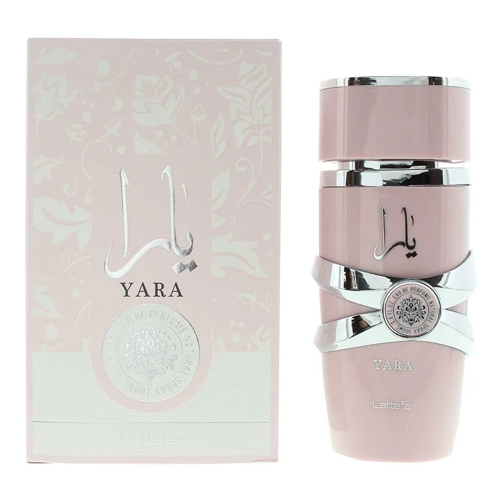 Lattafa Yara Eau de Parfum 100ml pink bottle with box front